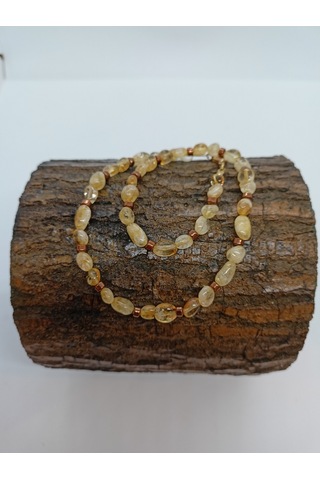 Balık Hediyelik Sitrin ve Hematit Taşı Doğaltaş Özel Tasarım Kolye Krem