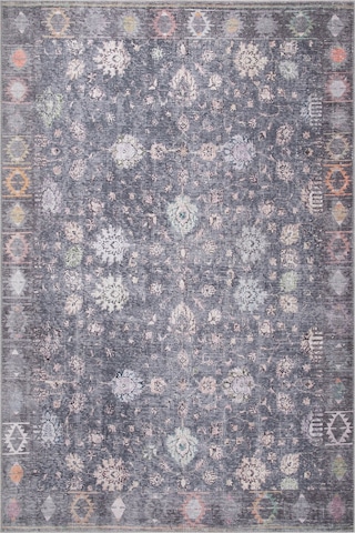 Folk Etnik Karabağ Desenli Dokuma Taban Dekoratif Gri Halı Ba 19