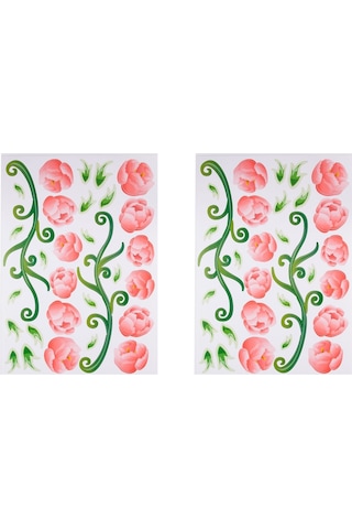 Duvar Süsü Sticker 2 Adet Pembe Güllü Şeffaf Filmli Pvc 70x50x0