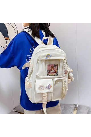 Samdoo Yeşil Klasik Kumaş Sırt Çantası - Üniversite Öğrenci İçin Hafif, Dayanıklı Outdoor Spor Turizm Çantası Rozetli Yeşil