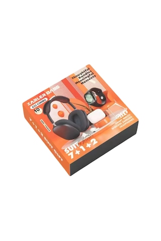 Karler Bass K32 Kombo 7 Adet Kordon Akıllı Saat Airpods Kulaklık Kafa Üstü Kablosuz Kulaklık Set - Siyah