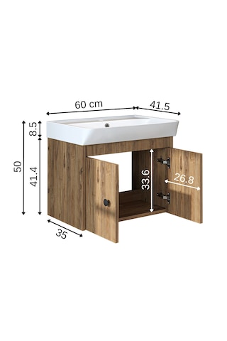 Ada Lavabolu Mat Suntalam Banyo Alt Dolabı 60 Cm Atlantik Çam
