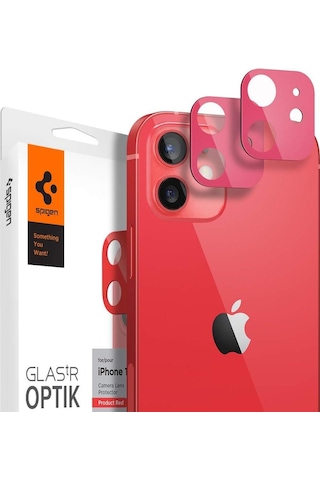 Spigen İphone 12 İle Uyumlu Kamera Lens Cam Ekran Koruyucu Glas.tr Optik 2 Adet Red