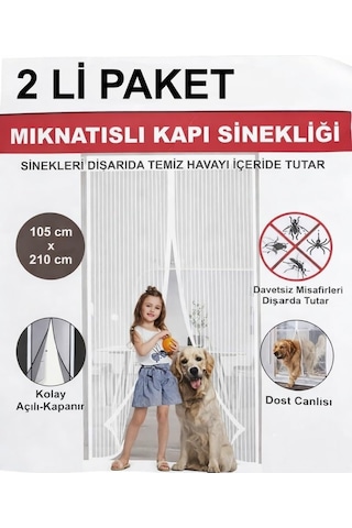 Aksu Beyaz Mıknatıslı Kapı Sinekliği 105x210cm 2'li Paket