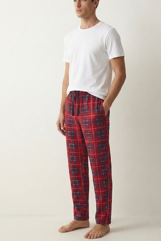 Elemge Kareli Erkek Pijama Altı Yumuşak Süet Kumaş Rahat Kesim Cepli Ipli Relax Fit Kırmızı Ekoseli Esnek