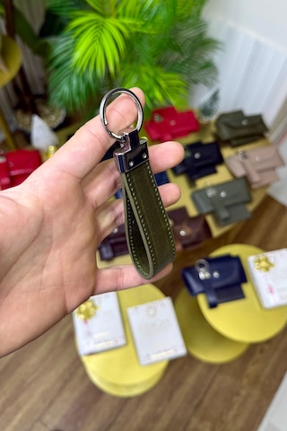 Eskitme Yeşil Hakiki Deri Premium Anahtarlık Kişiye Özel İsim Baskılı