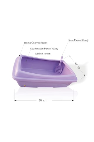M3 Decorium Dev Büyük Mor Kürekli Kedi Kum Havuzu Kabı Tuvaleti 67 x 47 x 19 CM