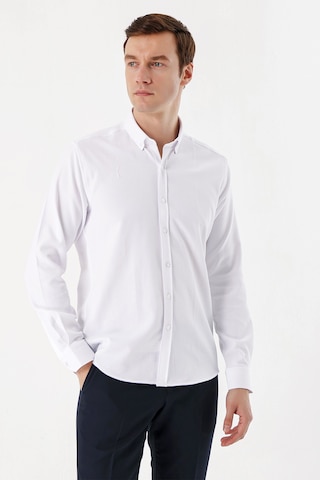 Morven Erkek Beyaz Trend Jakar Desen Düğmeli Yaka Slim Fit Gömlek 24mc004005600 Beyaz Beyaz