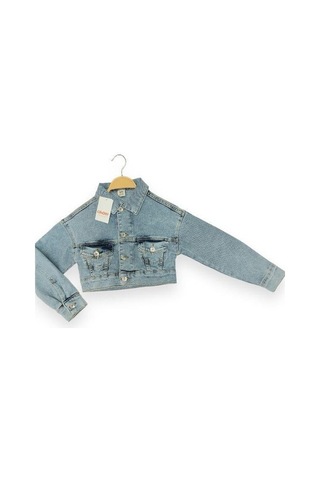 Çikoby Kız Çocuk Yumuşak Dokulu Lycralı Crop Kot Ceket-13950 Mavi