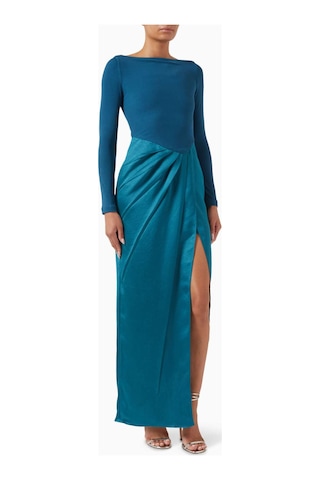 Eegen Studio Drape Maxi Elbise - Dikkat Çekici Doku, Yüksek Yırtmaç & V - Yırtmaçlı Bel Yeşil