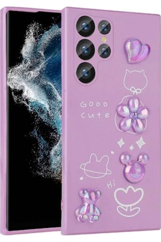 Galaxy S22 Ultra Kılıf Kabartma Figürlü Parlak Zore Toys Silikon Kapak Mor