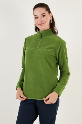 Lela Slim Fit Yumuşak Dokulu Anti-Pilling Tüylenme Yapmayan Yarım Fermuarlı Bayan Polar 5907000 Fistik Yeşil