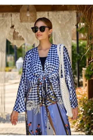 Mayovera Kimono Kaktüs Tasarım Mavi