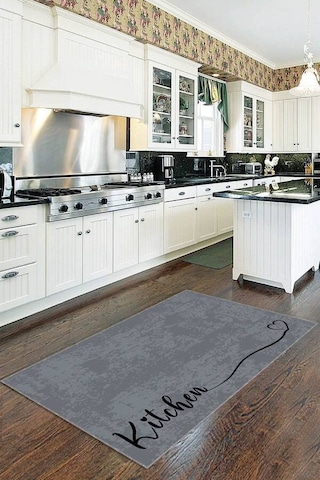 Antrasit Kaymaz Tabanlı Kitchen Yazılı Mutfak Halısı Yolluk Vh088n11