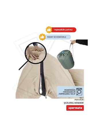 Xpermate Pofuduk Şezlong Minderi 60x180x12cm Su İtici, Bej