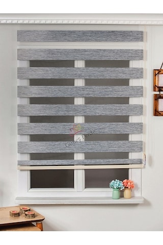 Bambu Gri Stor Zebra Perde Etek Dilimli Alüminyum Kasa Gri 100 x 200