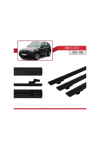 Bmw X3 E83 2003-2010 Arası İle Uyumlu Basic Model Ara Atkı Tavan Barı Siyah 3 Adet