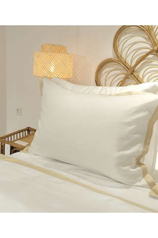 Koza Home Glow Tencel Saten Çift Kişilik Optik Beyaz Gold Biye Nevresim Tak Beyaz - Bej