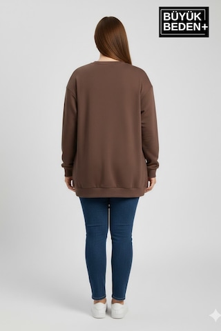 Süperlife Kadın Büyük Beden New York Baskılı Bisilet Yaka İnce Sweatshirt Spr26bswk956-5 Kahverengi