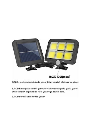 Unichrome 120 Cob Led Solar Panel Güneş Enerjili 3 Mod Duvar Lambası