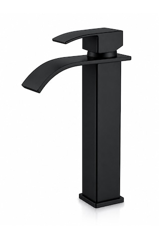 Eshome Mat Siyah Lavabo Bataryası Şelale Akışlı Modern Banyo Musluğu Tek Kollu Sabit Lavabo Çift Su Girişli