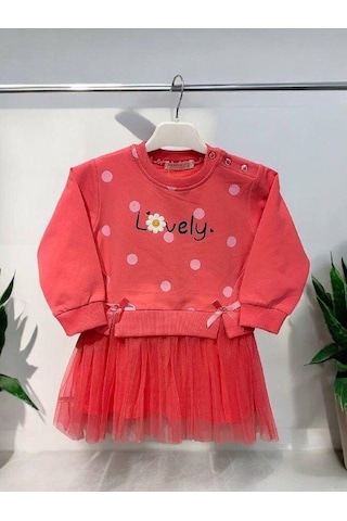 Zekids Kız Bebek Lovely Yazılı Tütü Etekli Pamuk Elbise-14832 Neon Pembe