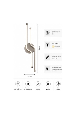 AvizeGO Armoni Modern Led Duvar Apliği Günışığı Gri