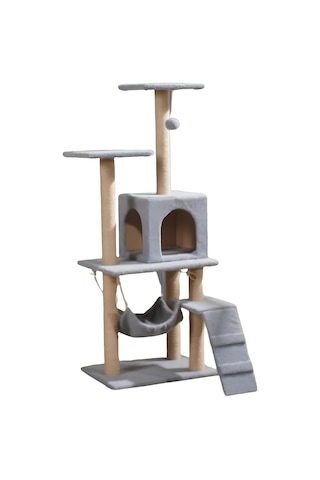 Pet B-07 Hamaklı Yuvalı Lüx Kedi Tırmalama Oyun Evi Gri