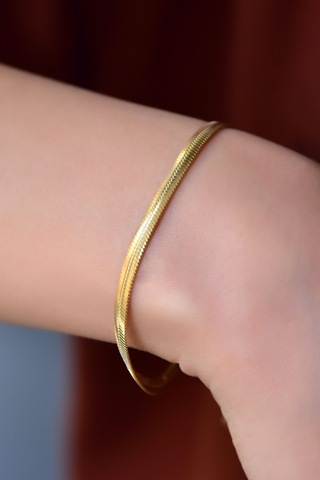 Papatya Silver 925 Ayar Gümüş Gold Kaplama Yassı İtalyan Zinciri Bileklik