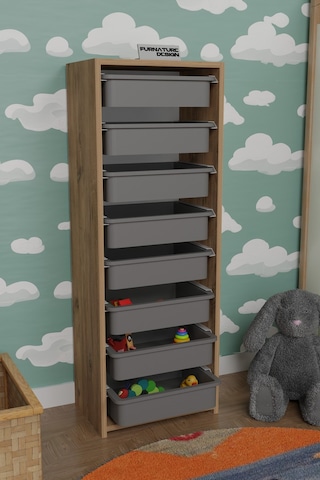 8 Sepetli Çok Amaçlı Dolap Oyuncak Dolabı - Atlantik Çam - Gri
