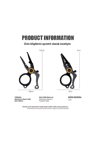 Kilitli Alüminyum Mini Olta Pensi - Halka Açıcı, Misina Makası, Çok Amaçlı Balıkçılık Aleti Siyah-gris