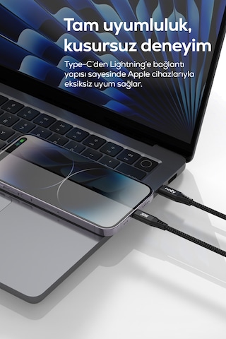 Type-c To Lightning Apple iPhone Uyumlu Şarj Kablosu 30w Pd Hızlı Şarj, 480mbps, 1.2m, Manyetik Örgü V0207004