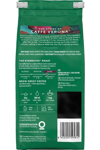 Starbucks Verona Blend Dark Roast Öğütülmüş Kahve 200g Öğütülmüş