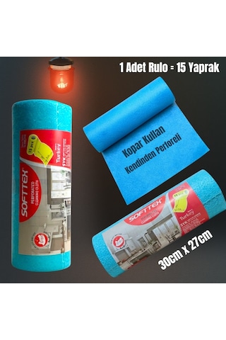 Technow Softtex 15 Kesimli Mavi Kopar Kullan Rulo Temizlik Bezi 27x30 Cm 1 Adet Rulo Pembe