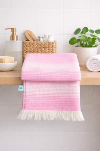 Likya Çizgili Peştemal - %100 Pamuk- 100x180- Peştemal- Plaj Havlusu- Çizgili Desen Pembe