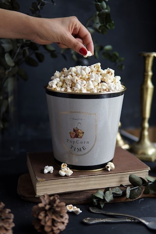 Metal Popcorn Kutusu - Patlamış Mısır Kovası 13.5 Cm, Azura Er149-3o Desenli
