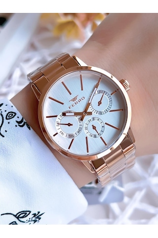 Ferro Rose Gold Renk İç Fonksiyonları Aktif 3 Atm Çelik Kordon Kadın Kol Saati Bf21072awt-c