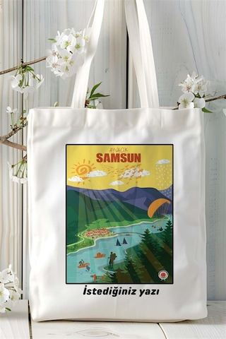 Art Hediye Samsun Baskılı Bez Çanta Omuz Çantası Kişiye Özel Desen Çok Renkli