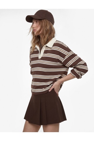 Koton Şardonlu Uzun Kollu Polo Yaka Çizgili Sweatshirt Kahverengi Çizgili 6sal10375ık Kahve Çizgili
