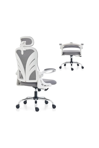 Holludle Katlanabilir Sırtlıklı Ergonomik Ofis Koltuğu, 2d Baş Destekli, File Bel Desteği Yönetici Koltukları Beyaz