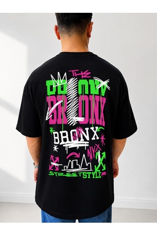 525 Oversize Sırt Baskılı Streetwear Unisex T-shirt Bronx Siyah