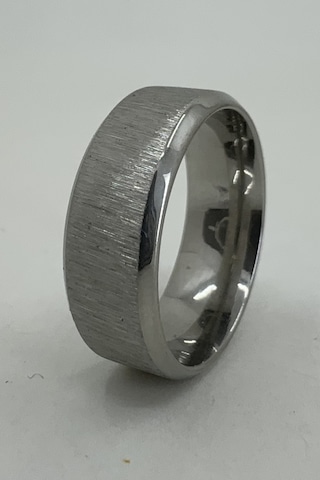 8mm Köşeli Fırçalanmış Mat Düz Kadın Erkek Çelik Alyans Yüzük Cl48 Beyaz