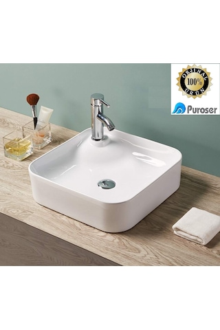 Puroser Gökceada Kare Tezgah Üstü Çanak Lavabo