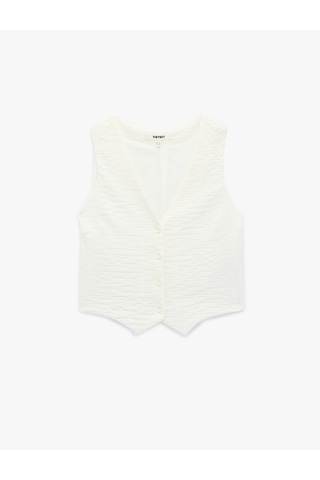 Koton Bürümcük Kumaş Slim Fit V Yaka Düğmeli Yelek Ekru 6sak30004ek