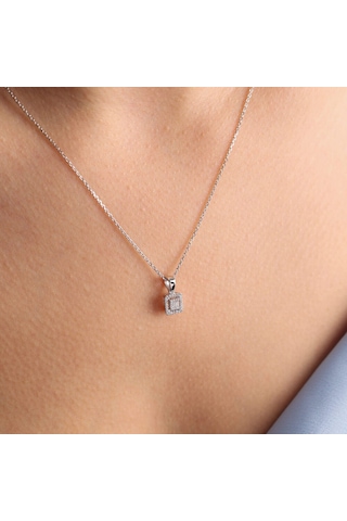 0.12 Karat Baget Pırlanta Kolye 14K Beyaz Altın