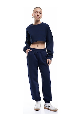 Koton Şardonlu Cepli Beli Lastikli Oversize Jogger Eşofman Altı Lacivert 6wal40017ık Lacivert