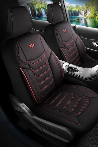 Siyah - Kırmızı Panda Manavgat Serısı Lakos Kumaş Oto Koltuk Kılıfı - Tam Set