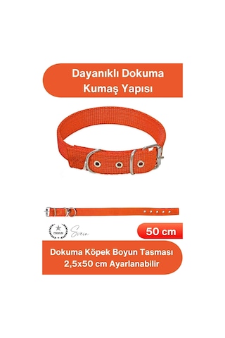 Tasma Dokuma Köpek Boyun Tasması Turuncu 2,5x50 Cm Ayarlanabilir Dayanıklı Gezdirme Tasması Paslanm