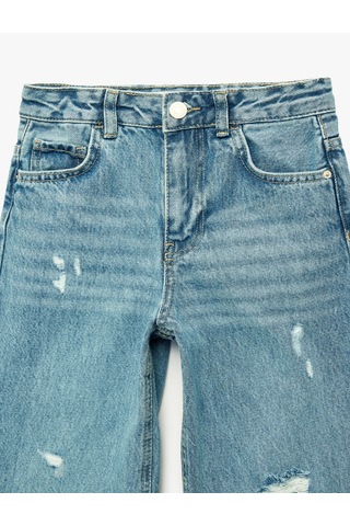 Koton Yüksek Bel Pamuklu Balon Kesim Denim Pantolon Orta İndigo 6skg40092ad
