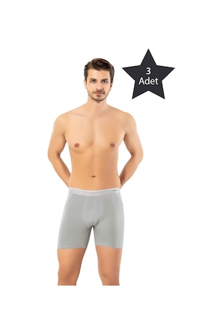 Erdem Erkek Pamuk Elastan Uzun Boxer 1470 - 3 Adet Gri